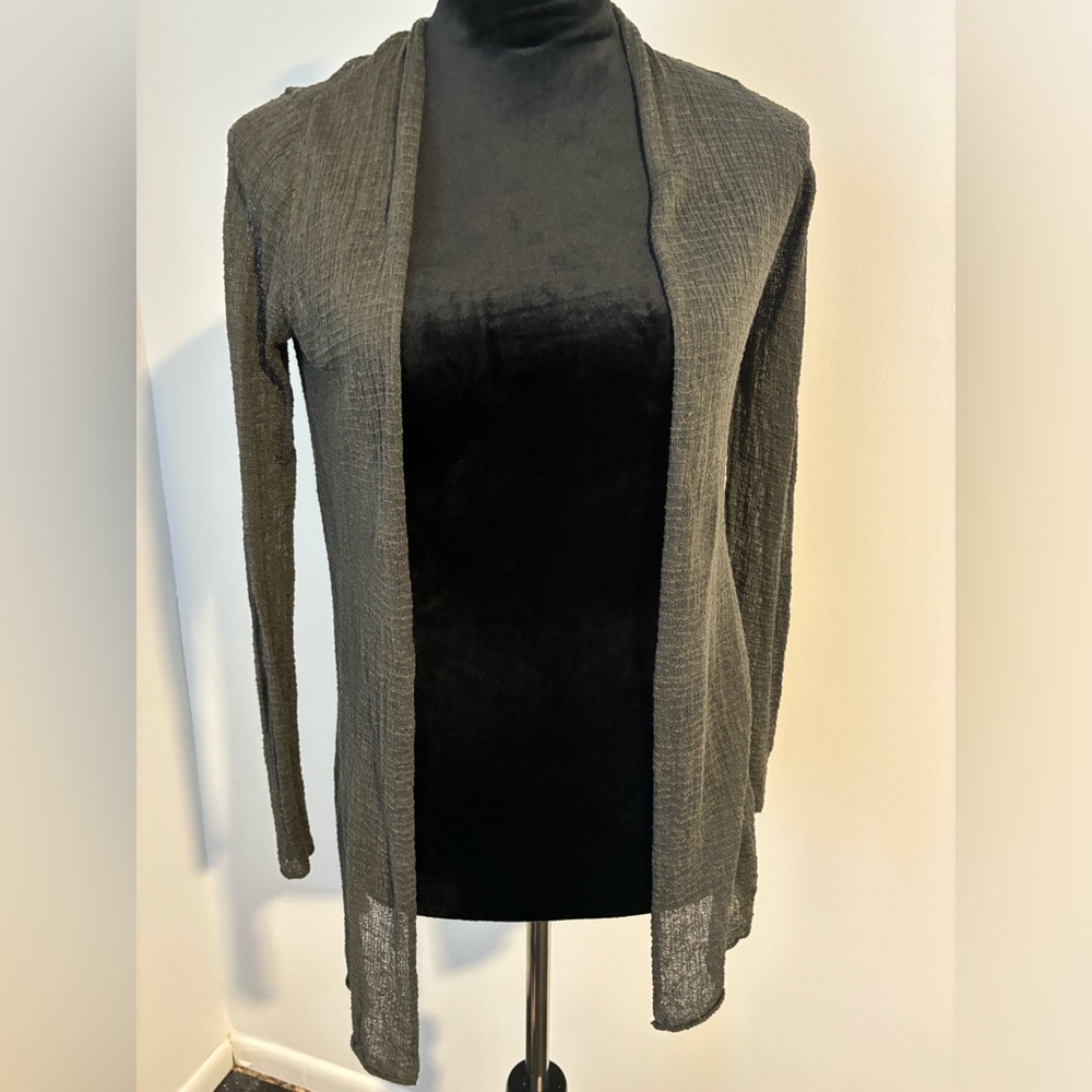 Eileen fisher hemp nylon grid cardigan XXS olive/ oregano